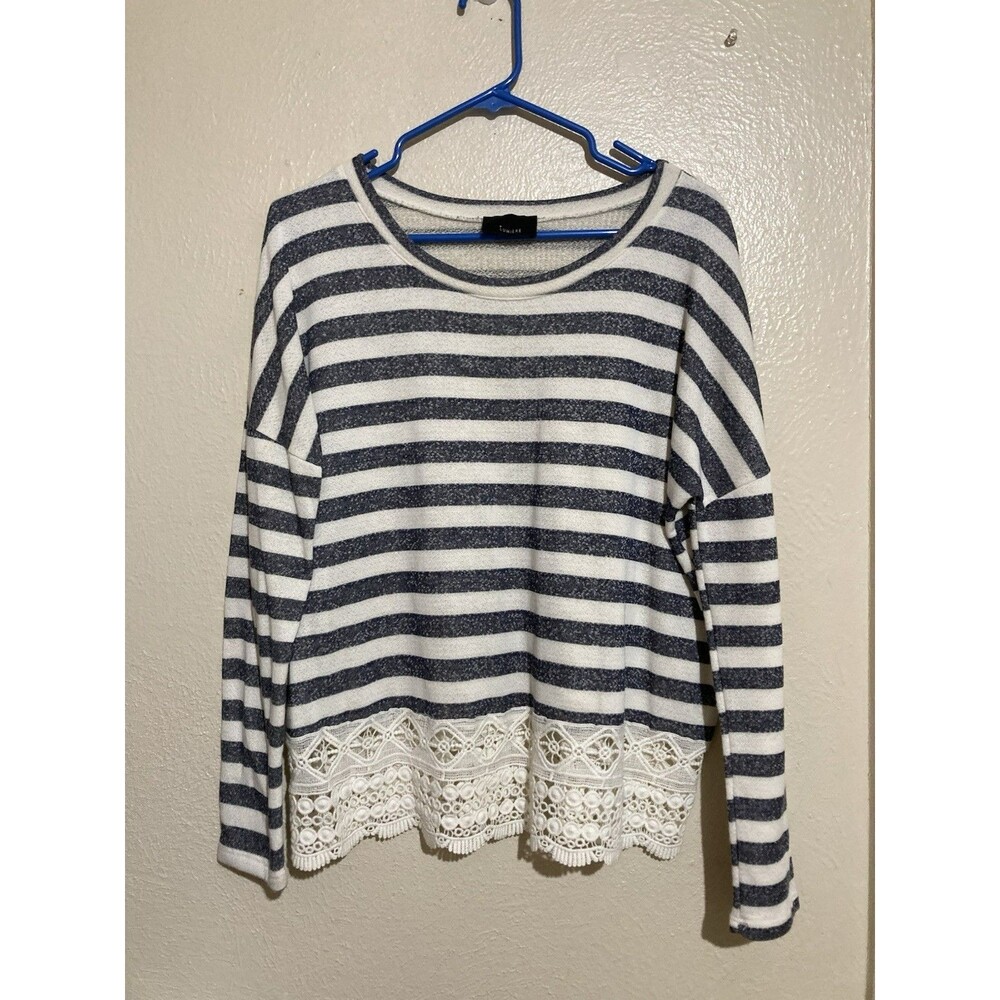 Lumiere Medium Sweater Top Stripes Blue White With Lace Bottom